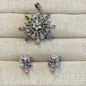 Multi colour stone pendant and earring set